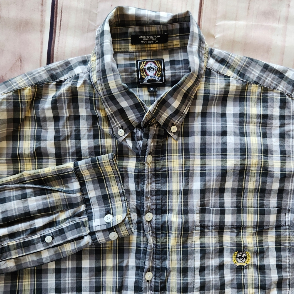 Cinch Western Plaid Long Sleeve Shirt Grey Black Yellow White | Men's Size XL